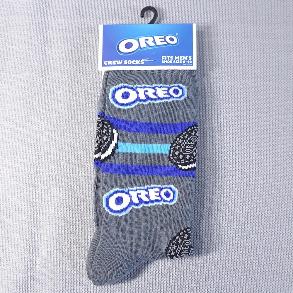 One Pair Oreo Men's‎ Shoe Size 6-12 Gray/Blue Crew Socks Funny Novelty Fun Snack